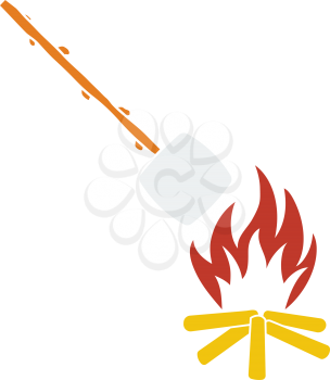 Icon Of Camping Fire With Roasting Marshmallow. Flat Color Design. Vector Illustration.