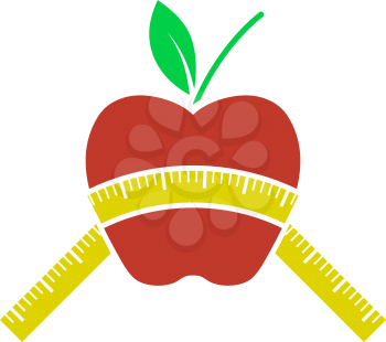 Icon Of Apple With Measure Tape. Flat Color Design. Vector Illustration.