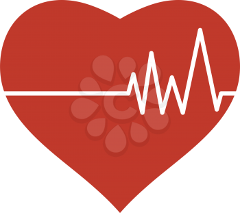 Icon Of Heart With Cardio Diagram. Flat Color Design. Vector Illustration.