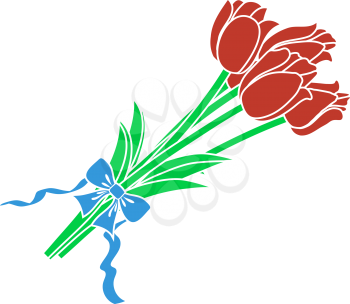 Tulips Bouquet Icon With Tied Bow. Flat Color Design. Vector Illustration.