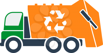 Garbage Car With Recycle Icon. Flat Color Design. Vector Illustration.