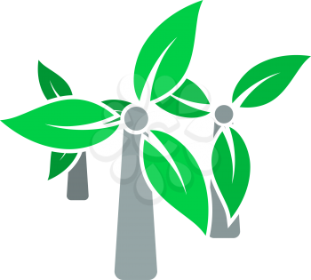 Wind Mill With Leaves In Blades Icon. Flat Color Design. Vector Illustration.