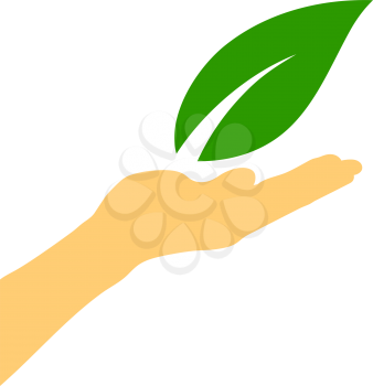 Hand Holding Leaf Icon. Flat Color Design. Vector Illustration.