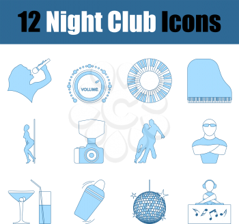 Night Club Icon Set. Thin Line With Blue Fill Design. Vector Illustration.