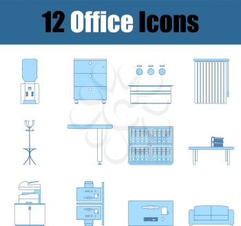 Office Icon Set. Thin Line With Blue Fill Design. Vector Illustration.