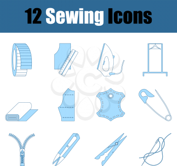 Sewing Icon Set. Thin Line With Blue Fill Design. Vector Illustration.