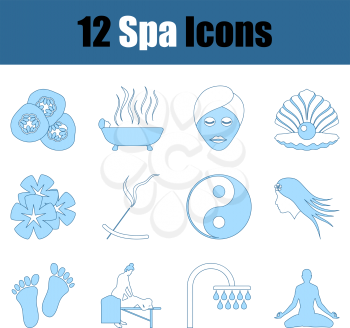 Spa Icon Set. Thin Line With Blue Fill Design. Vector Illustration.