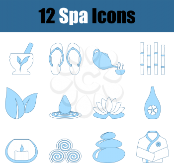 Spa Icon Set. Thin Line With Blue Fill Design. Vector Illustration.