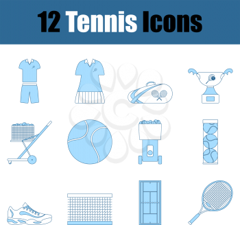 Tennis Icon Set. Thin Line With Blue Fill Design. Vector Illustration.