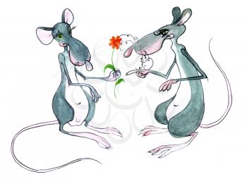 Royalty Free Clipart Image of Two Rats
