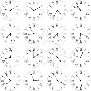 Royalty Free Clipart Image of a Collage of Clocks