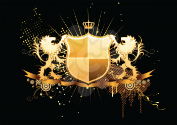 Royalty Free Clipart Image of a Golden Heraldic Shield