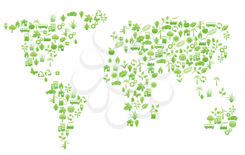 Royalty Free Clipart Image of a World Map Made of Icons