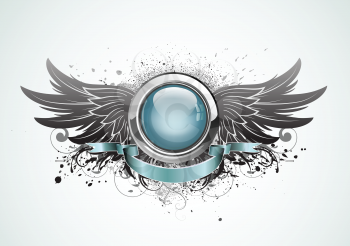 Royalty Free Clipart Image of a Winged Badge Background