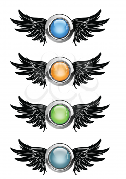 Royalty Free Clipart Image of Winged Round Buttons