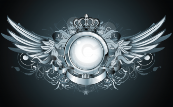 Royalty Free Clipart Image of a Winged Shield