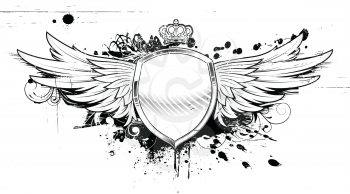 Royalty Free Clipart Image of a Shield and Banner
