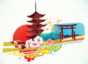 Royalty Free Clipart Image of a Decorative Traditional Japanese Background