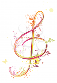 Royalty Free Clipart Image of a Floral Treble Clef