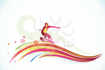 Royalty Free Clipart Image of a Surfer Riding a Wave