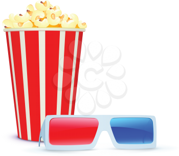 Royalty Free Clipart Image of 3D Glasses and Popcorn