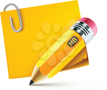 Royalty Free Clipart Image of a Post It Note and Pencil