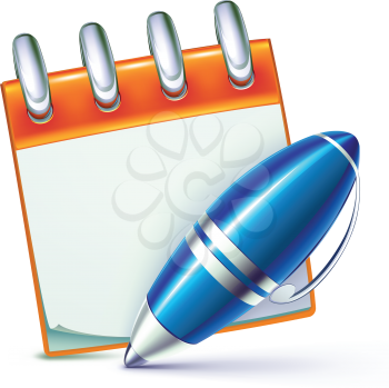 Royalty Free Clipart Image of a Ballpoint Pen and Notepad