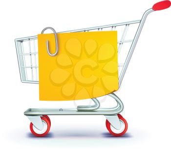 Royalty Free Clipart Image of a Shopping Cart and Note