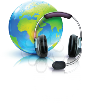 Royalty Free Clipart Image of a Headset and World