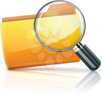 Royalty Free Clipart Image of a Folder Icon and Magnifying Glass