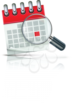 Royalty Free Clipart Image of a Calendar and Magnifying Glass