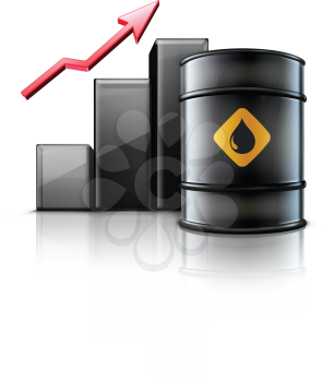 Royalty Free Clipart Image of a Finance Graph and Oil Barrels