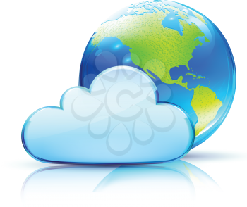 Royalty Free Clipart Image of a Cloud and World Icon