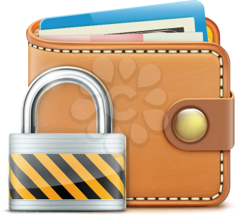 Royalty Free Clipart Image of a Wallet and Padlock