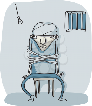 Royalty Free Clipart Image of a Man Tied to a Chair