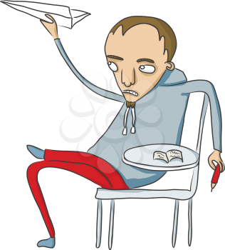 Royalty Free Clipart Image of a Man With a Paper Airplane