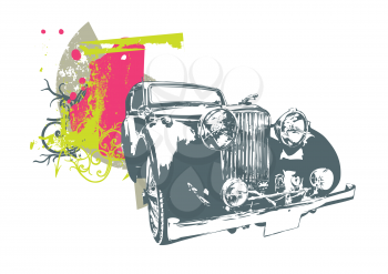 Royalty Free Clipart Image of a Vintage Car