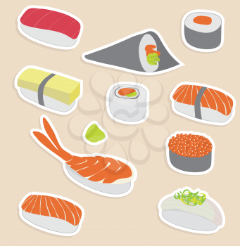 Royalty Free Clipart Image of Types of Sushi
