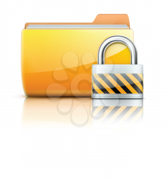 Vector illustration of security concept with yellow folder and locked pad lock
