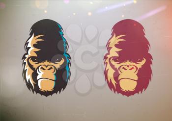 Vector illustration of fun cartoon stylized gorilla smirk face in two color variations 