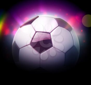 Vector illustration of detailed glossy football/soccer ball over blurred magic neon light background