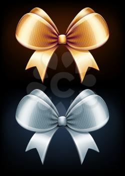 Vector illustration of classic golden and silver bows isolated on black background