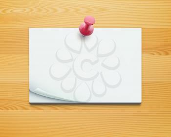 Vector illustration of post note with push pin on detailed wooden background 