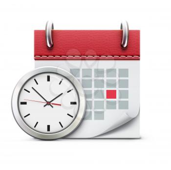 Vector illustration of timing concept with classic office clock and detailed calendar icon
