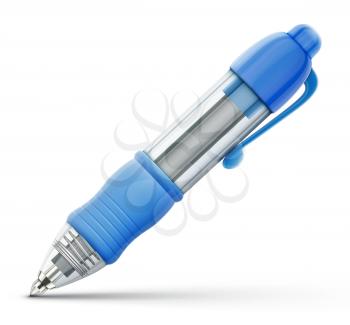 Vector illustration of detailed blue ballpoint pen icon isolated on white background.