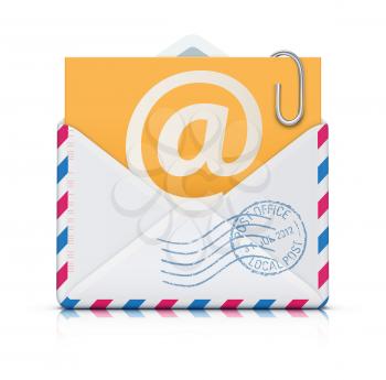 Vector illustration of E-mail concept with open blank airmail envelope