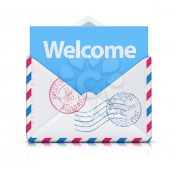 Vector illustration of Welcome concept with open blank airmail envelope