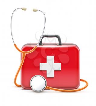 Vector illustration of healthcare concept with stethoscope and first aid box 