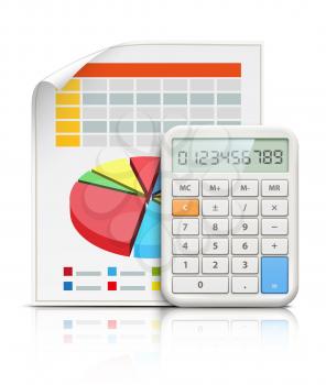 Vector illustration of business concept with finance graphs and electronic calculator