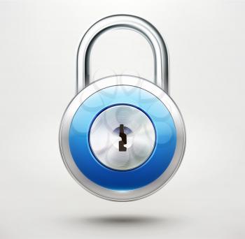 Vector illustration of security concept with locked blue pad lock